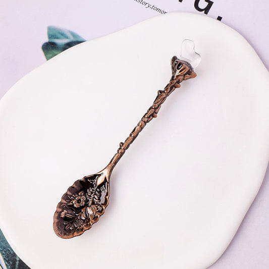 RYS Spoon inlaid with natural crystals, retro carvings, crystal crafts