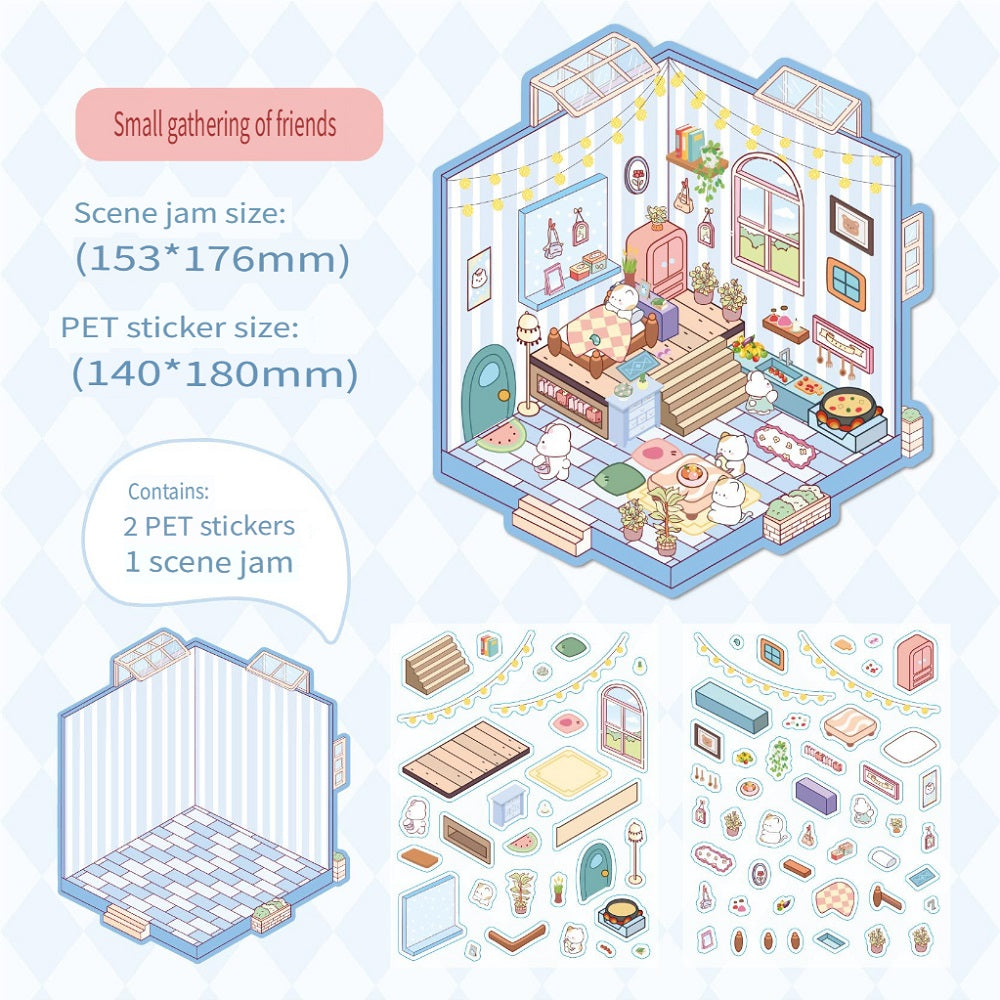 RetroStory Cartoon 3d three-dimensional large-size scene stickers, diy children's handmade decoration creative hand account landscaping stickers