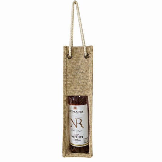 BGS Nordic style jute wine bag with transparent film on the front