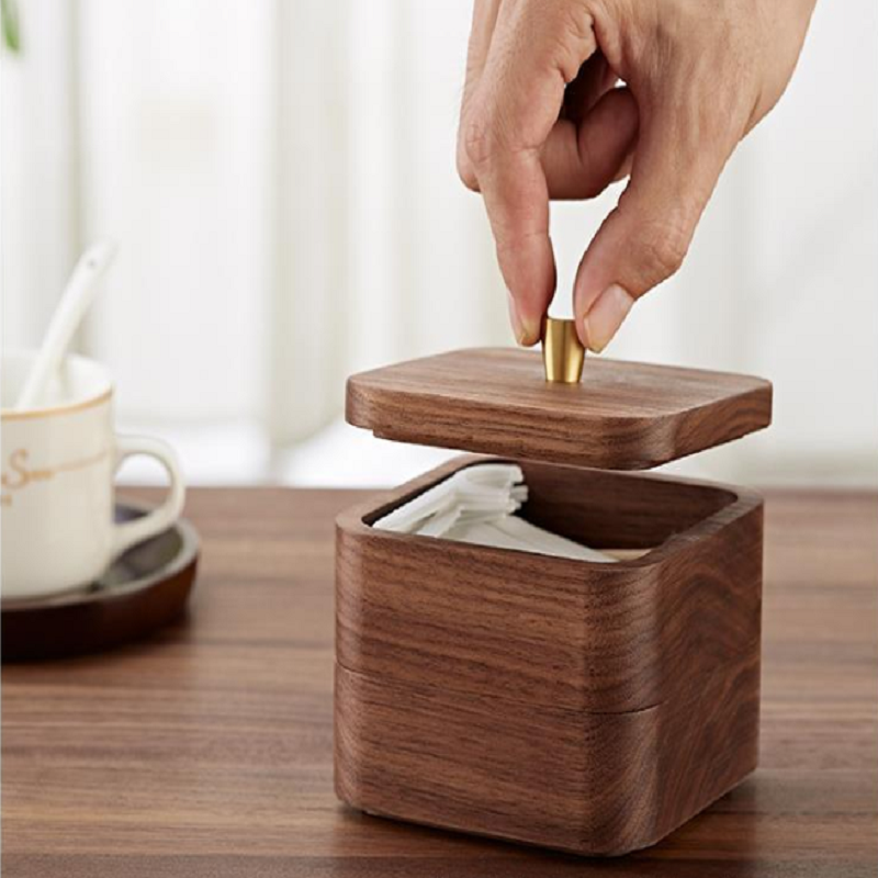 YZBZ Black Walnut Dental Floss Swab Box, 1-3 Shelves