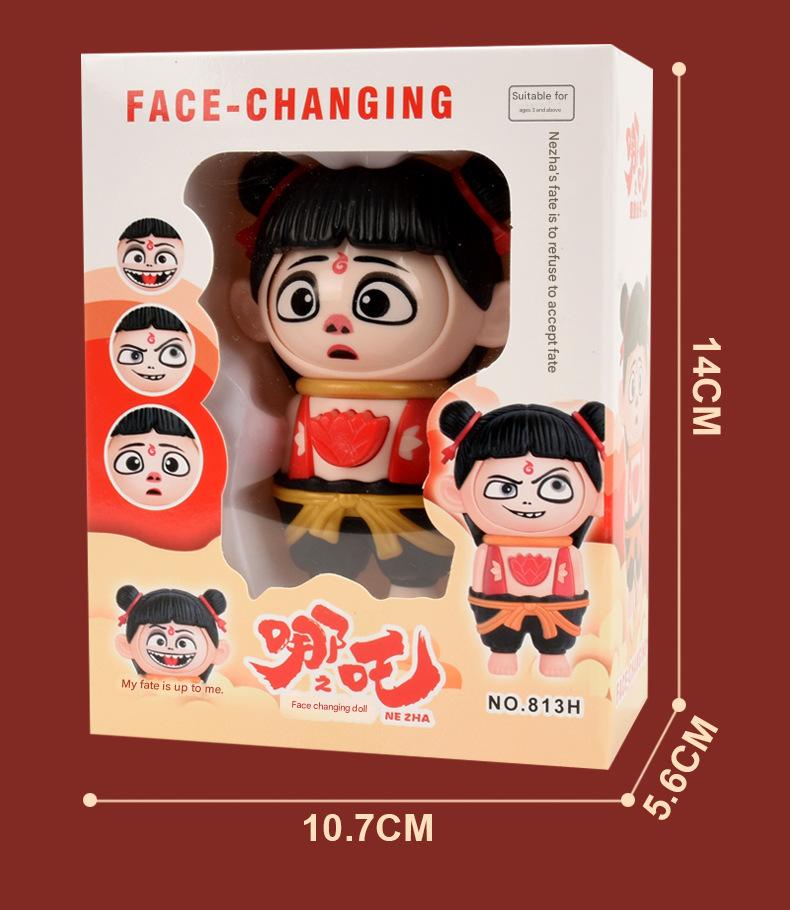 KKT Nezha Face Changer Doll Keychain Press Button Face Change Creative Toy