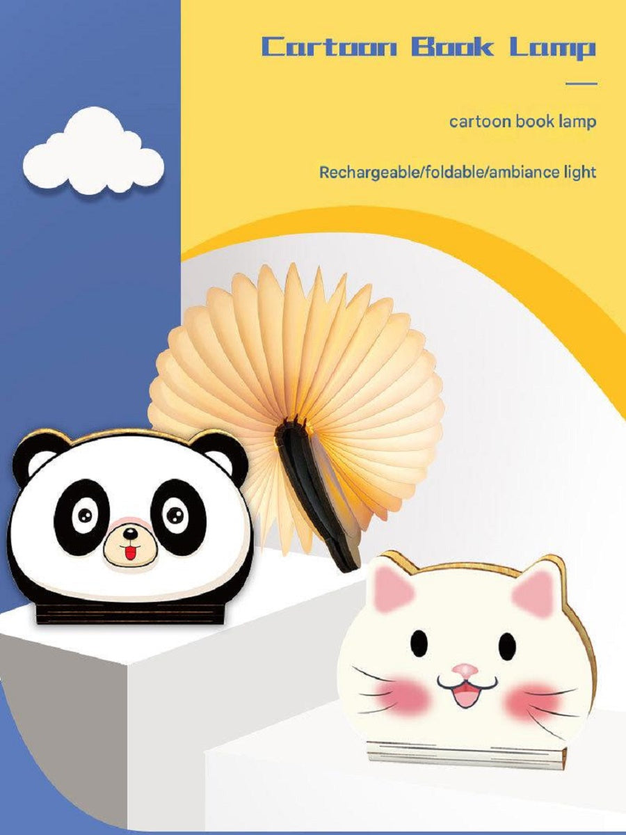 OBB Wooden cartoon folding book lamp, children's cultural and creative gift, colorful LED rechargeable night light