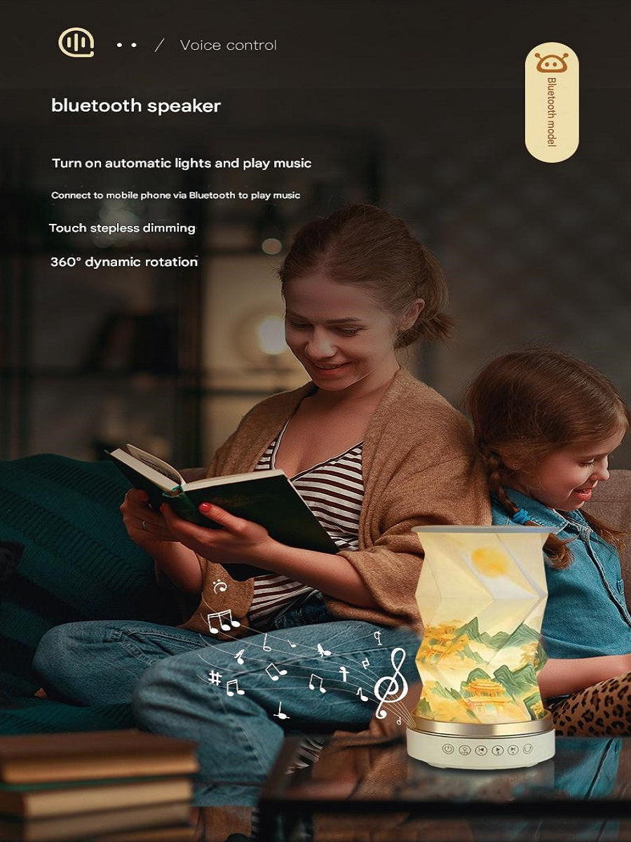 OBB LED folding night light, USB charging, rotating, with Bluetooth speaker, revolving lantern, cultural and creative gift