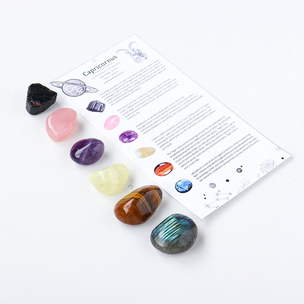 RYS Natural crystal cloth bag with rough stone, set of twelve constellations, handmade ore sample, gift for children