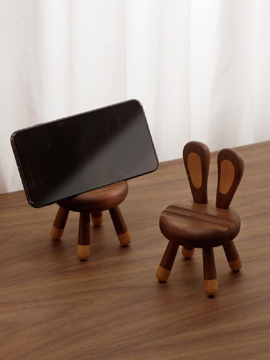 MYZD Black walnut mobile phone holder, creative wooden chair shape
