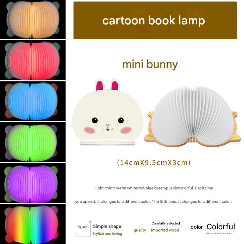 OBB Wooden cartoon folding book lamp, children's cultural and creative gift, colorful LED rechargeable night light