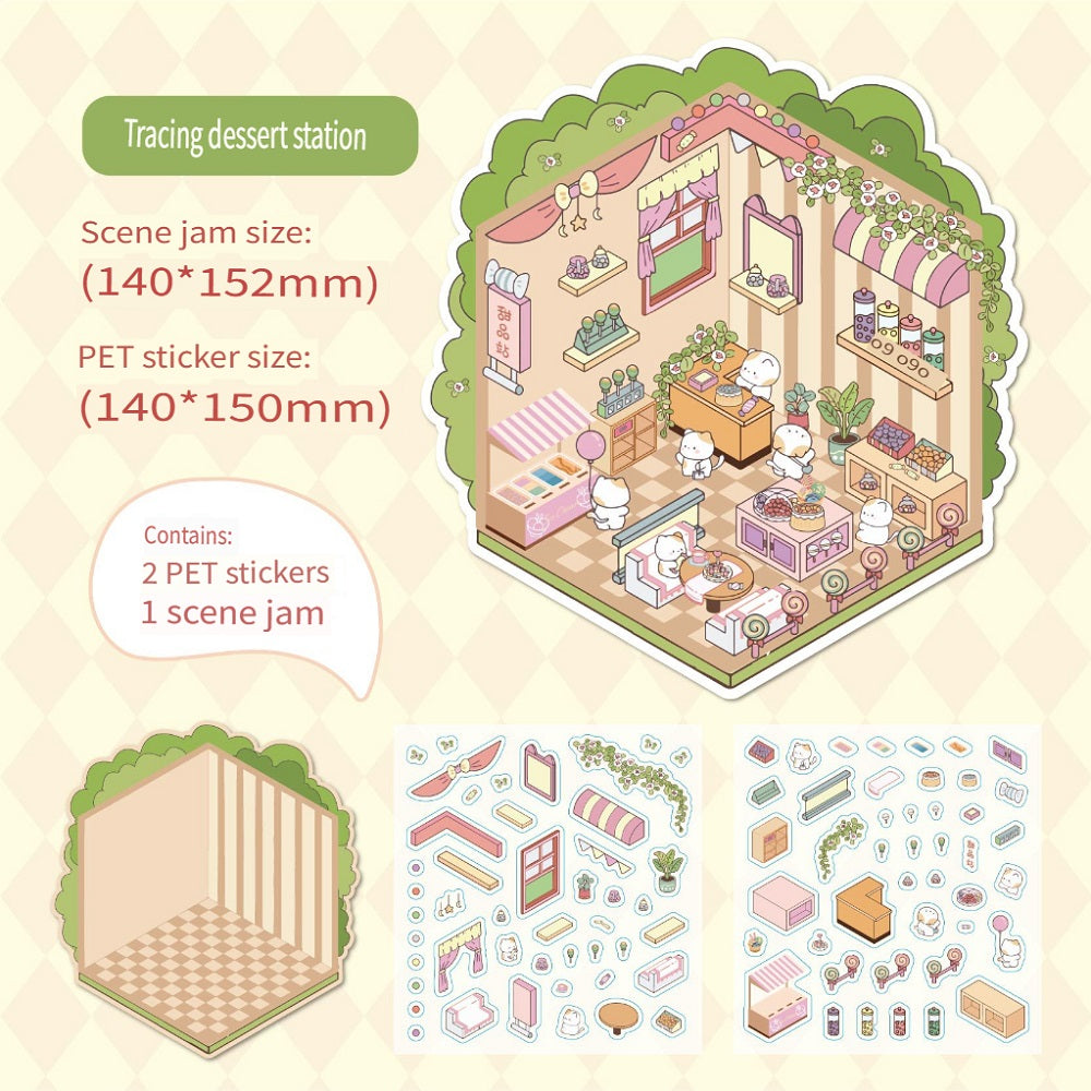 RetroStory Cartoon 3d three-dimensional large-size scene stickers, diy children's handmade decoration creative hand account landscaping stickers