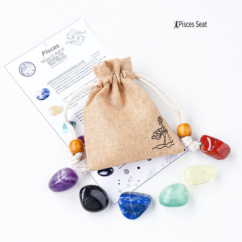 RYS Natural crystal cloth bag with rough stone, set of twelve constellations, handmade ore sample, gift for children