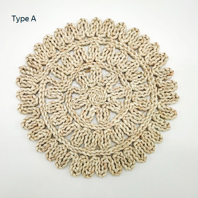 BGS corn fur woven placemat, creative flower-shaped woven heat insulation pad, diameter 9.8/11.8/13/15 inches, 9 styles