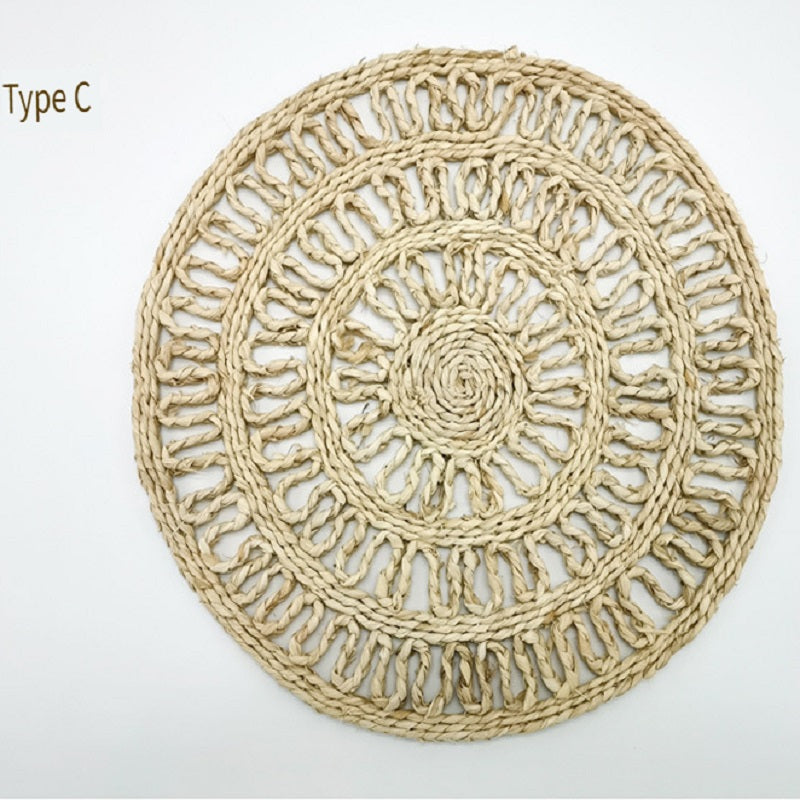 BGS corn fur woven placemat, creative flower-shaped woven heat insulation pad, diameter 9.8/11.8/13/15 inches, 9 styles