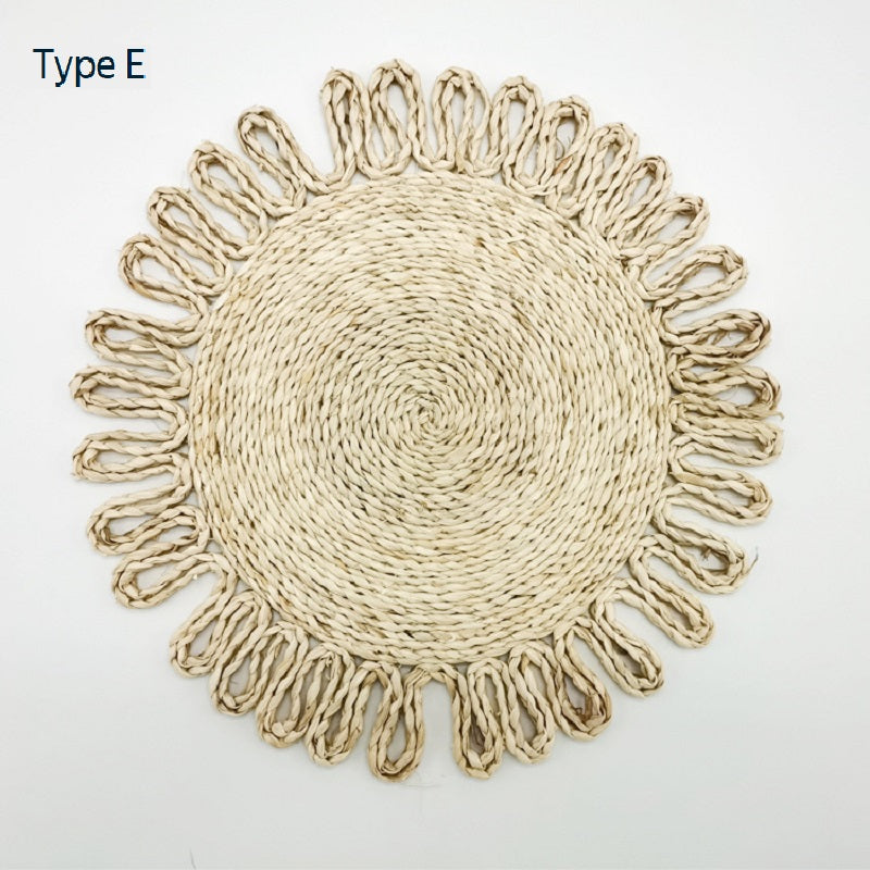 BGS corn fur woven placemat, creative flower-shaped woven heat insulation pad, diameter 9.8/11.8/13/15 inches, 9 styles