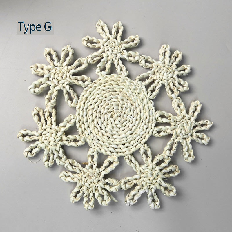 BGS corn fur woven placemat, creative flower-shaped woven heat insulation pad, diameter 9.8/11.8/13/15 inches, 9 styles