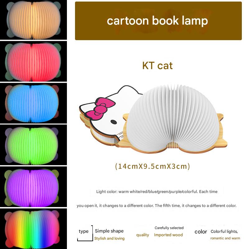 OBB Wooden cartoon folding book lamp, children's cultural and creative gift, colorful LED rechargeable night light