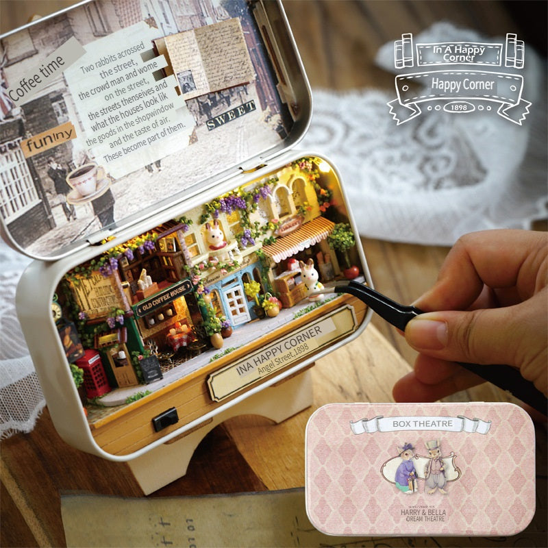 CUTE ROOM DIY box theater, hand-assembled model toys, including LED lights, brackets and dolls, gifts for children