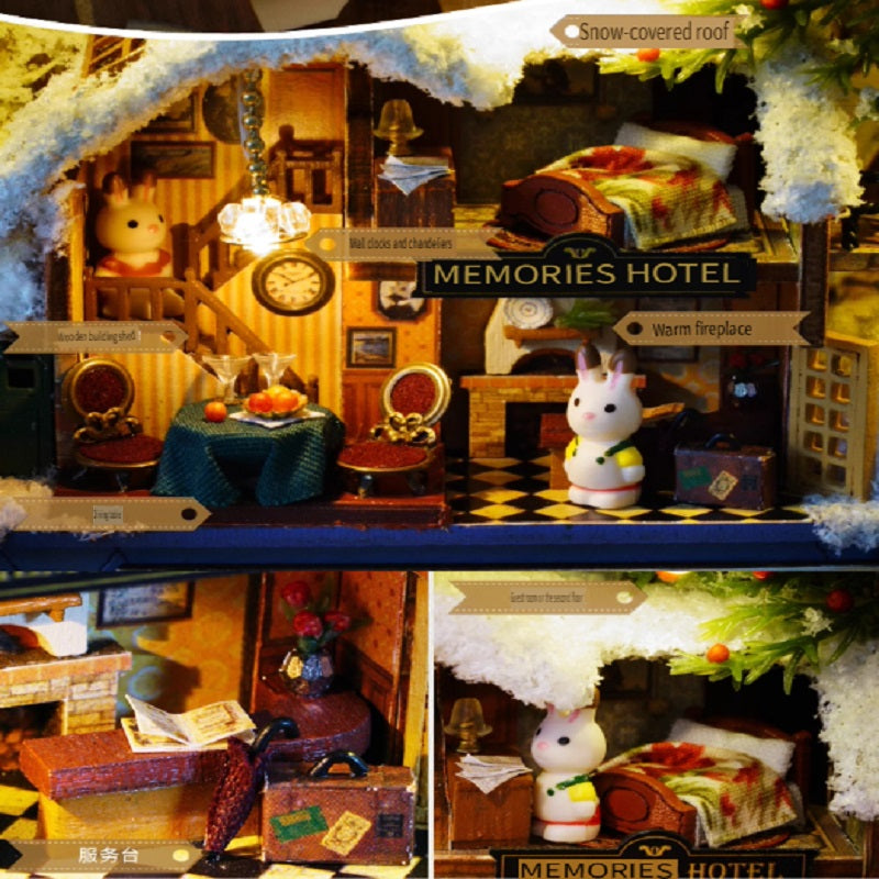 CUTE ROOM DIY box theater, hand-assembled model toys, including LED lights, brackets and dolls, gifts for children