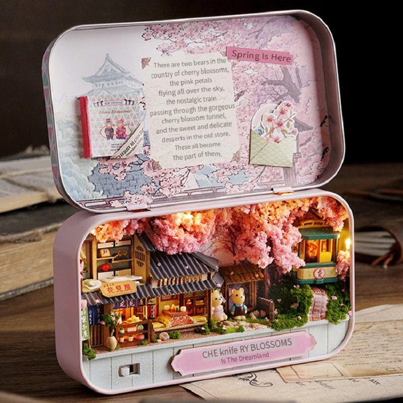 CUTE ROOM DIY box theater, hand-assembled model toys, including LED lights, brackets and dolls, gifts for children