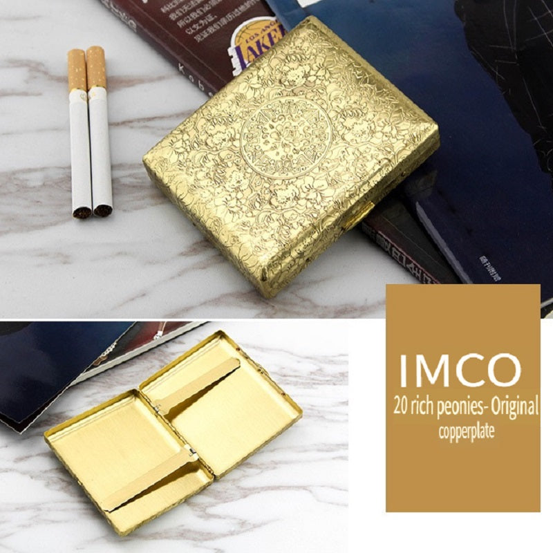 IMCO Austrian IMCO brass ultra-thin cigarette case, pack of 20, creative 6-sided engraving, gift collection