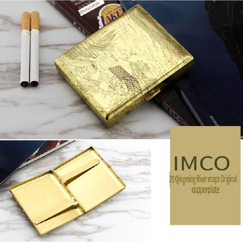 IMCO Austrian IMCO brass ultra-thin cigarette case, pack of 20, creative 6-sided engraving, gift collection
