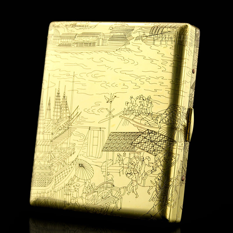 IMCO Austrian IMCO brass ultra-thin cigarette case, pack of 20, creative 6-sided engraving, gift collection