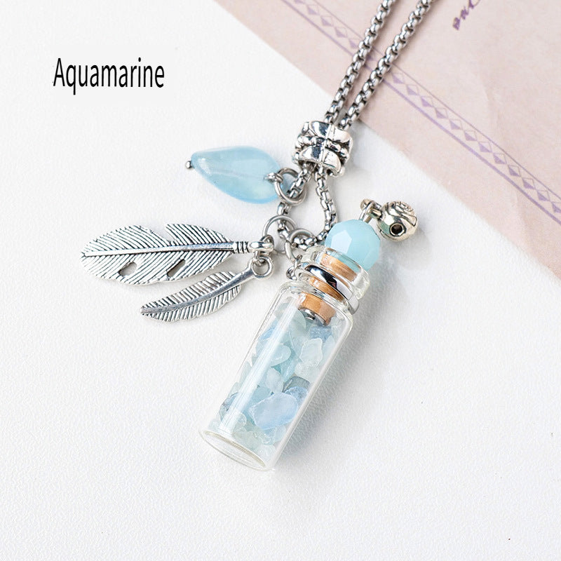 RYS Natural crystal gemstone gravel aromatherapy essential oil bottle pendant, wishing bottle necklace