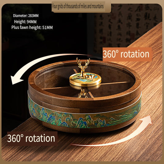 MYZD New Chinese style round dried fruit box, 360 degree rotating, made of African Okoume wood