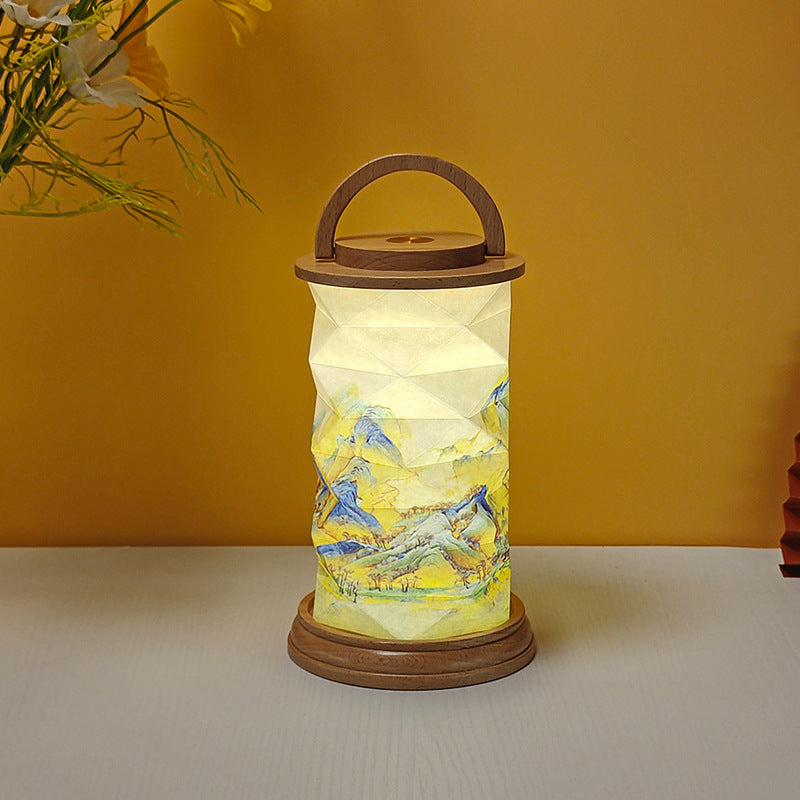 OBB Creative solid wood paper art atmosphere desk lamp, cultural and creative gift lamp, ornaments, touch dimming LED rechargeable night light