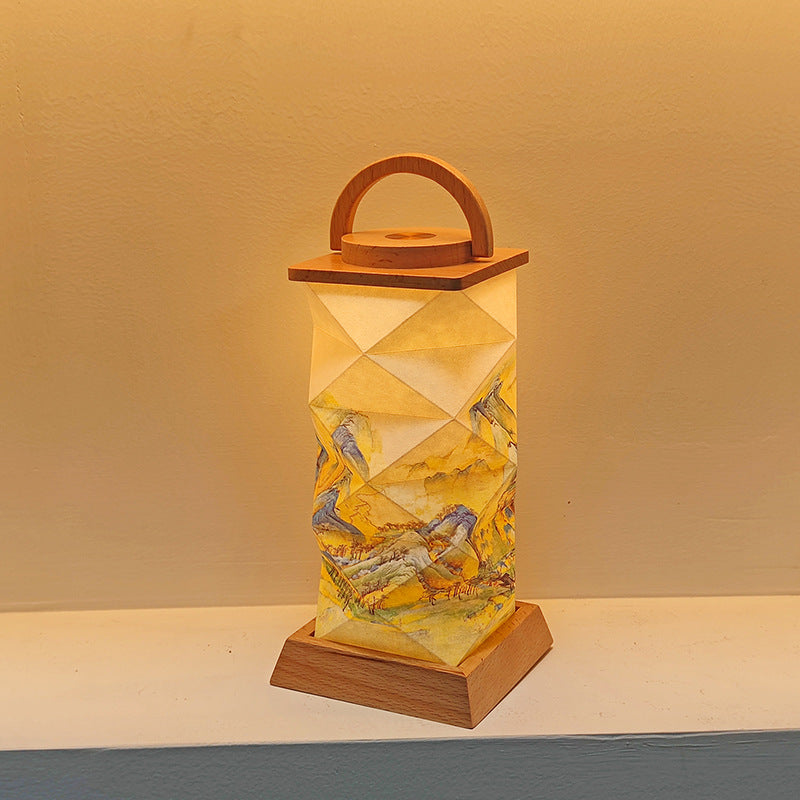 OBB Creative solid wood paper art atmosphere desk lamp, cultural and creative gift lamp, ornaments, touch dimming LED rechargeable night light
