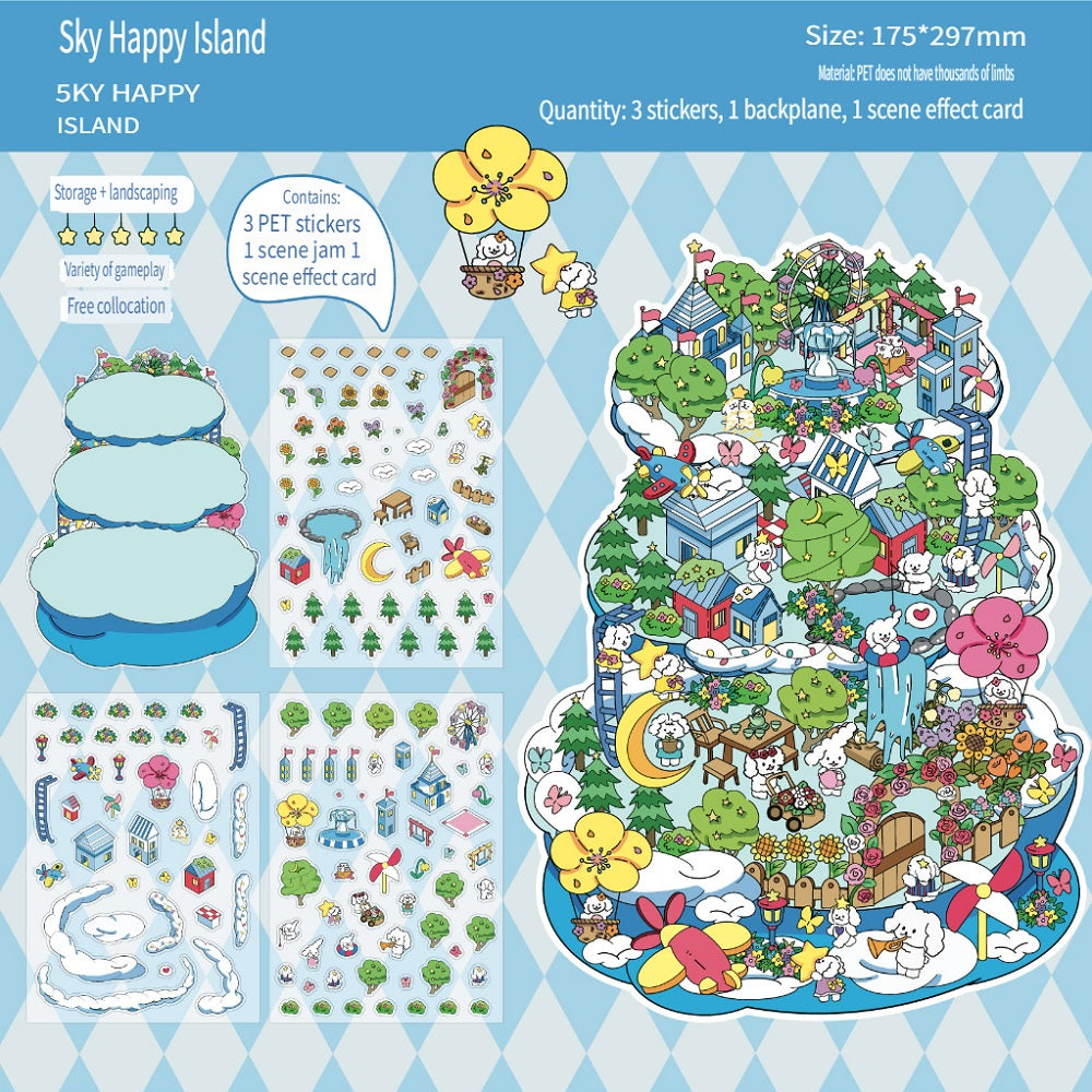 RetroStory Cartoon 3d three-dimensional large-size scene stickers, diy children's handmade decoration creative hand account landscaping stickers