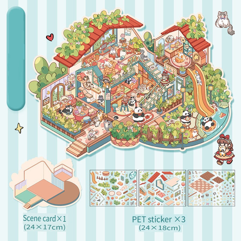 ERANC Three-layer 3D three-dimensional scene beautification stickers, large and miniature scene hand account stickers, a variety of styles