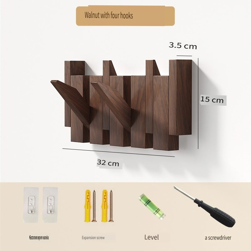 MYZD Creative walnut color pine wood wall mounted piano key clothes hanger punch-free coat rack 4-12 hooks optional