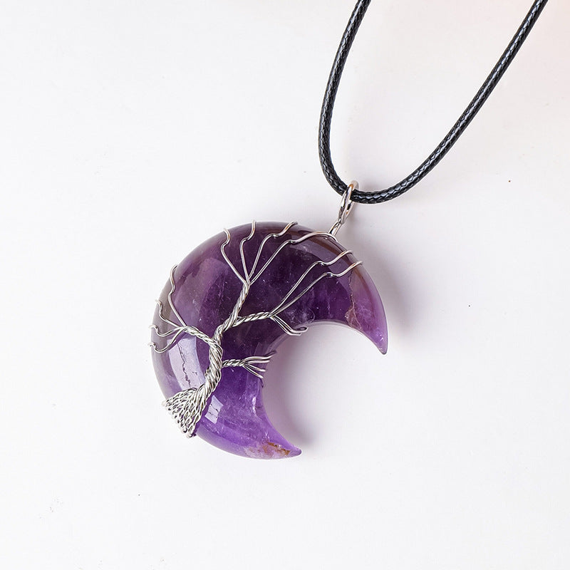 RYS Natural crystal rough stone moon pendant necklace