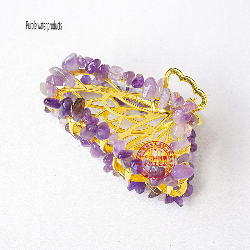 APENG Natural crystal gemstone gravel alloy butterfly hairpin