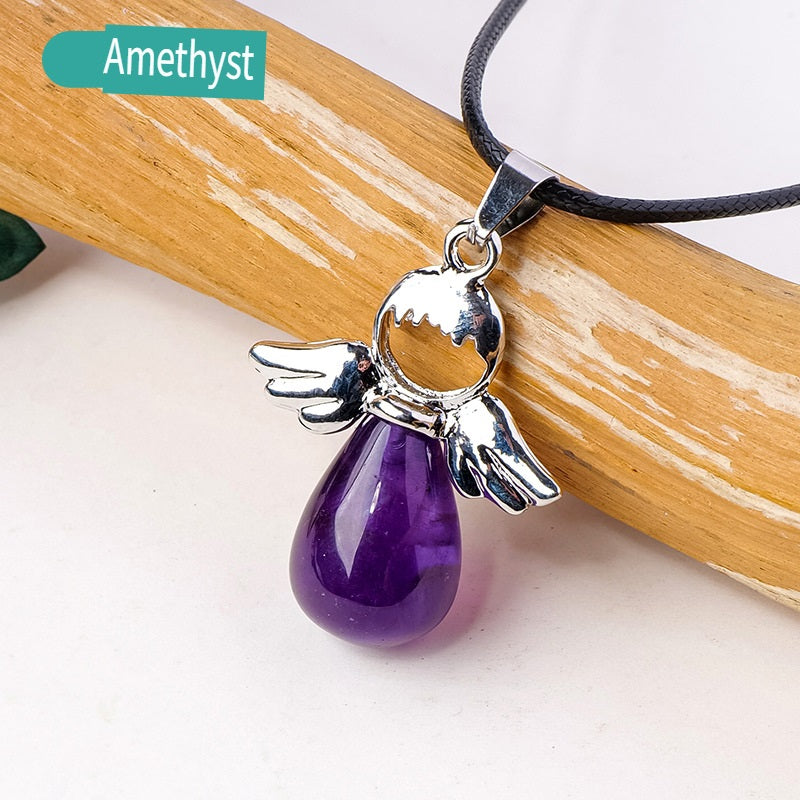 APENG Natural crystal gemstone drop angel Pendant