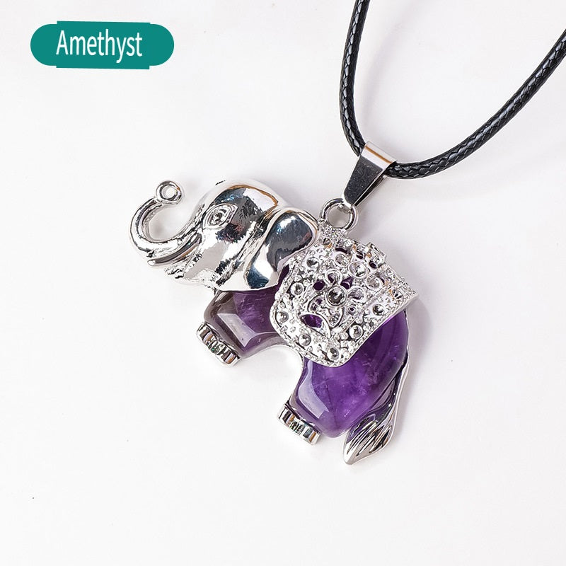 RYS Necklace with a pendant in the form of a baby elephant made of natural crystal and rough stone