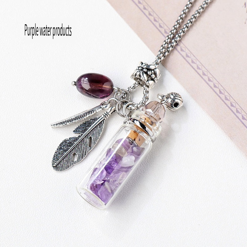 RYS Natural crystal gemstone gravel aromatherapy essential oil bottle pendant, wishing bottle necklace