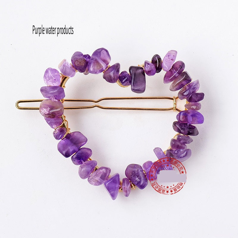 RYS Natural crystal gravel love hairpin, handmade diy winding one-word clip hair accessories