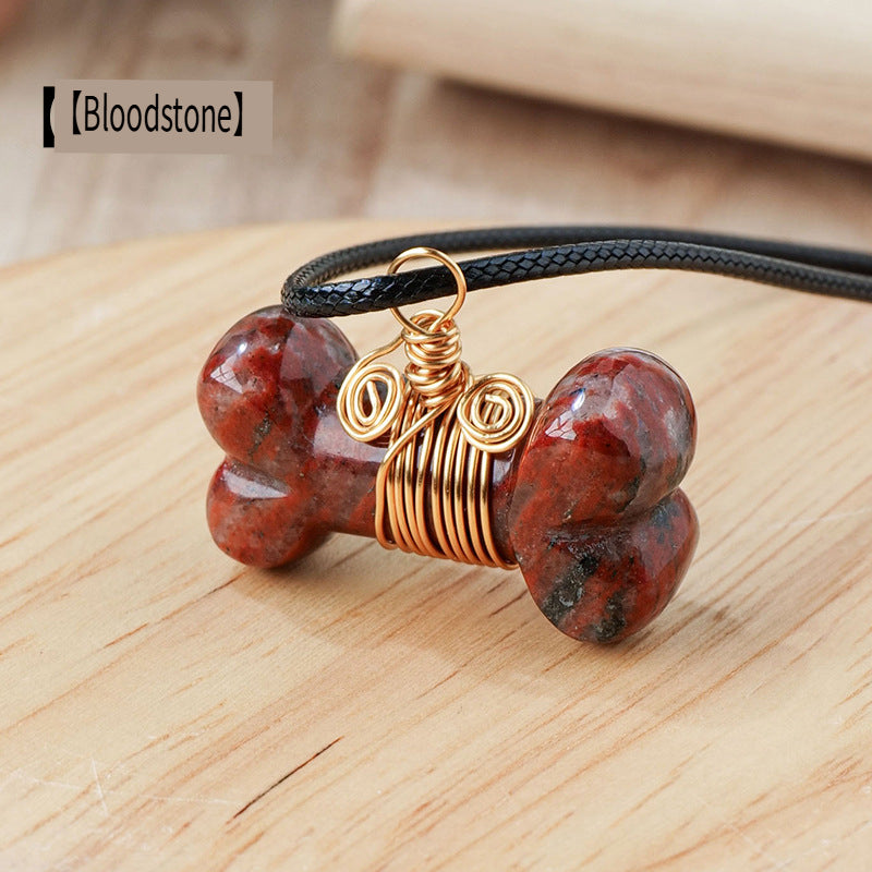 RYS Natural crystal gemstone carved dog bone necklace pendant