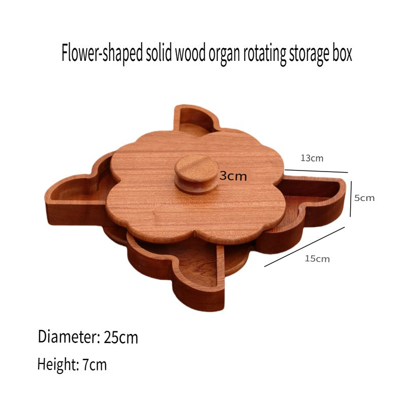 MYZD Light luxury ebony solid wood rotating mechanism box, snack storage box, 4-grid rotating dried fruit box