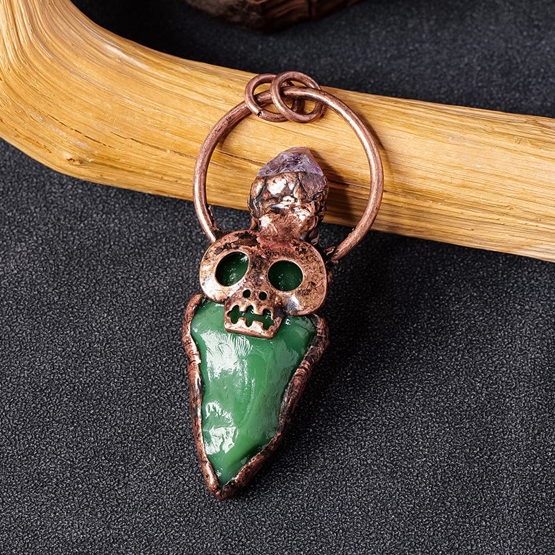 RYS European and American retro copper skull crystal arrow pendant necklace, punk style