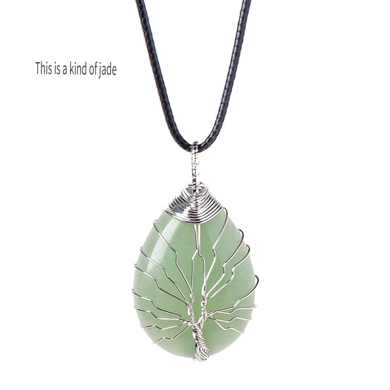 RYS Tree of Life water drop wrapped silk Pendant, hand-woven natural crystal energy stone necklace