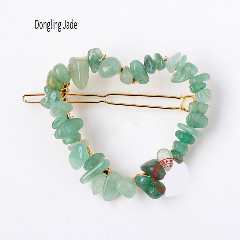 RYS Natural crystal gravel love hairpin, handmade diy winding one-word clip hair accessories