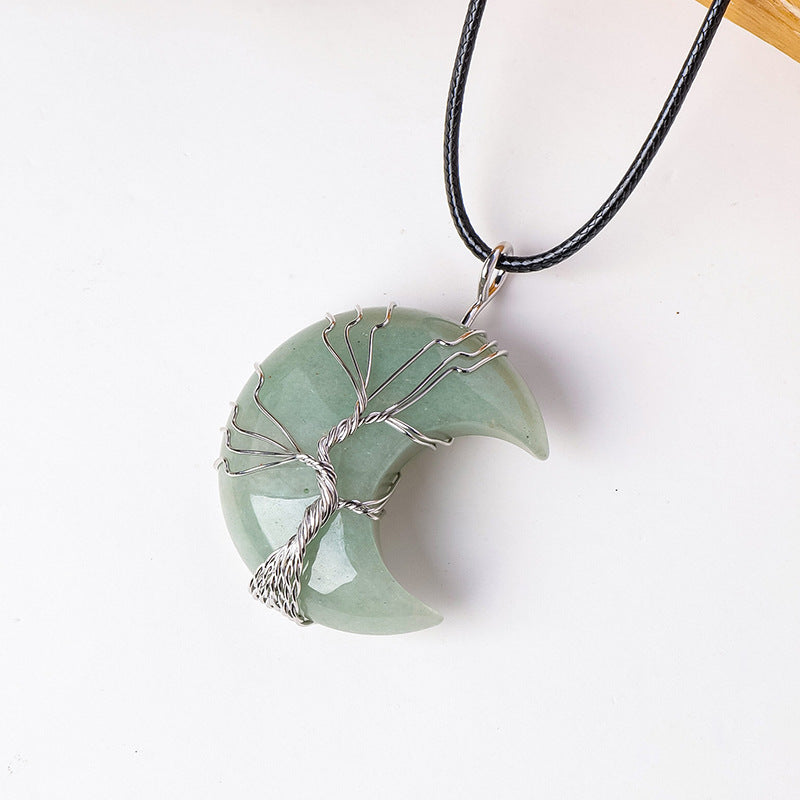 RYS Natural crystal rough stone moon pendant necklace