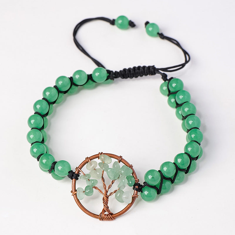 RYS Natural crystal gravel Tree of Life round bead bracelet, double-layer braided crystal bracelet