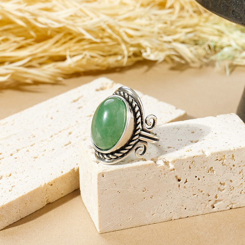 APENG European and American retro style natural crystal gemstone rough stone ring, polished surface, adjustable size