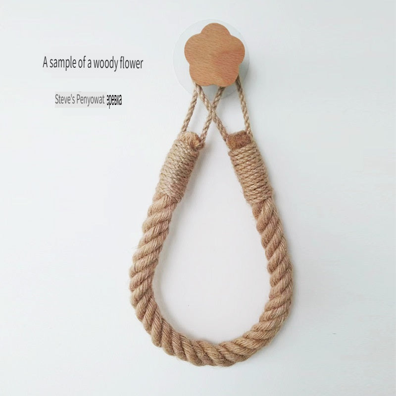 XMT Paper Roll Holder Made of Beech and Hemp Rope, Two Ways of Installation