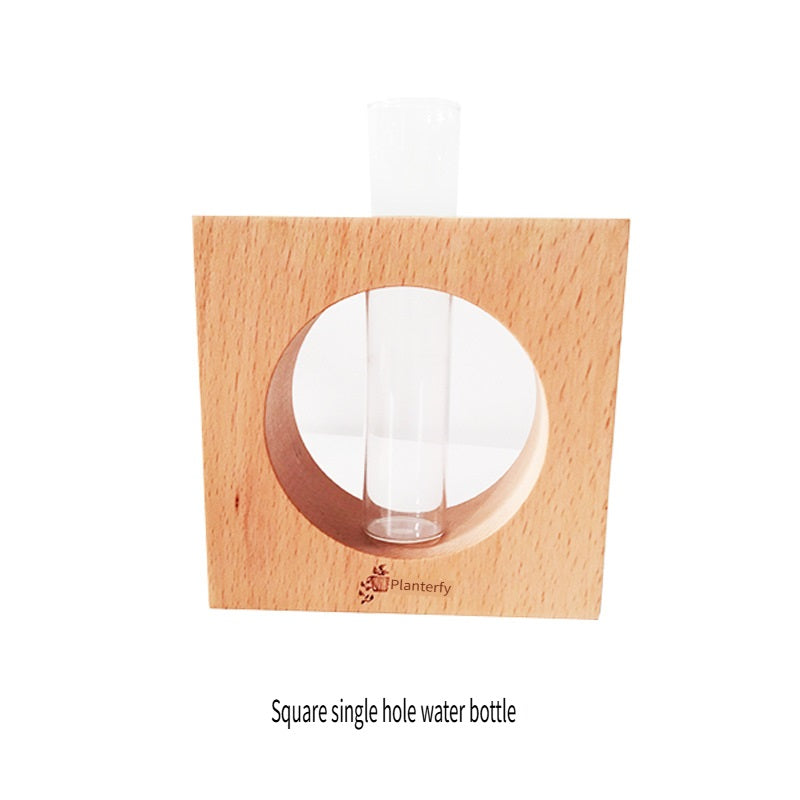 XMT Wooden vase creative home desktop decoration, with transparent glass test tube, hydroponic plant flower arrangement, simple pastoral style