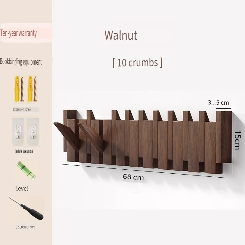 MYZD Creative walnut color pine wood wall mounted piano key clothes hanger punch-free coat rack 4-12 hooks optional