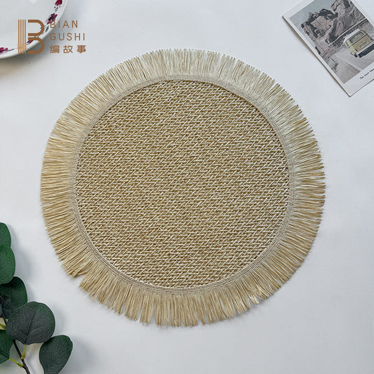 BGS Solid Color Paper Woven Tassel Round Insulated Placemat, Home Decor, 38cm (15 inches) Diameter