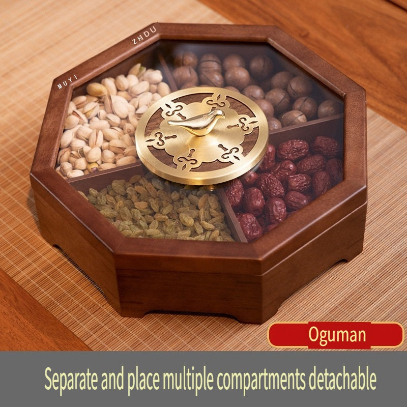 MYZD Black Walnut/Okoume Chinese Style Octagonal Dried Fruit Box