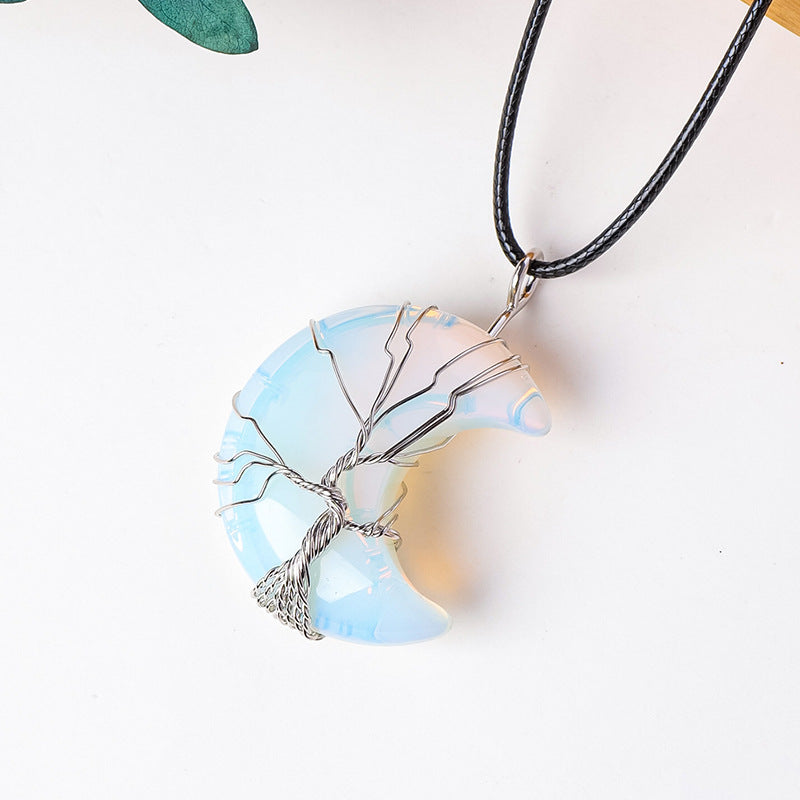 RYS Natural crystal rough stone moon pendant necklace